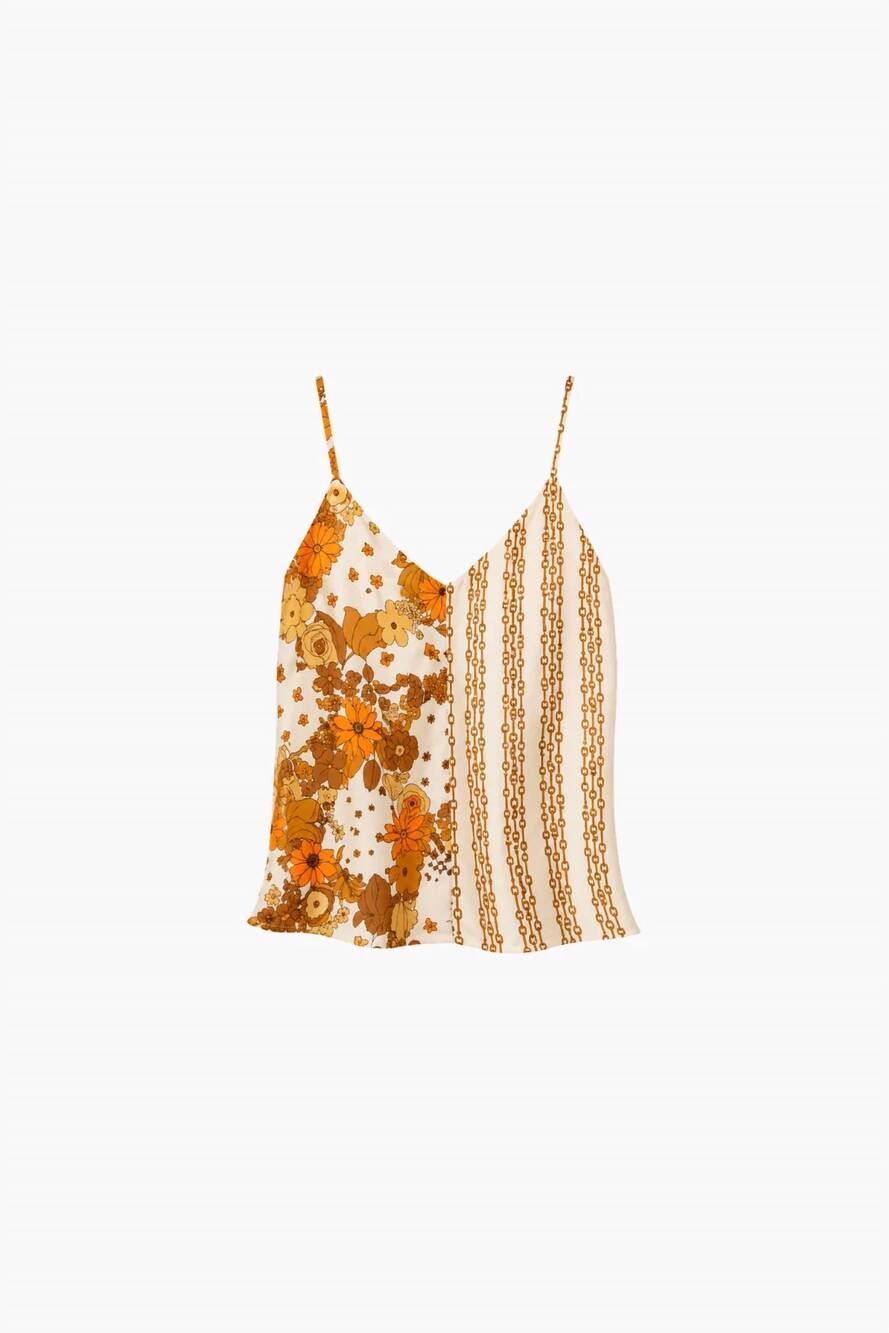 NEW LA PRESTIC OUISTON women's fragola print top in mix flower power orange